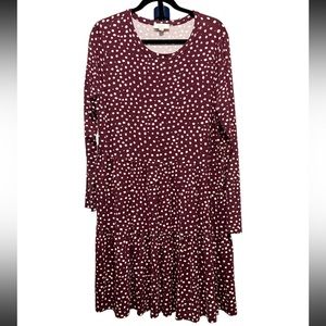 LOFT Burgundy Polka Dot Long Sleeve Dress